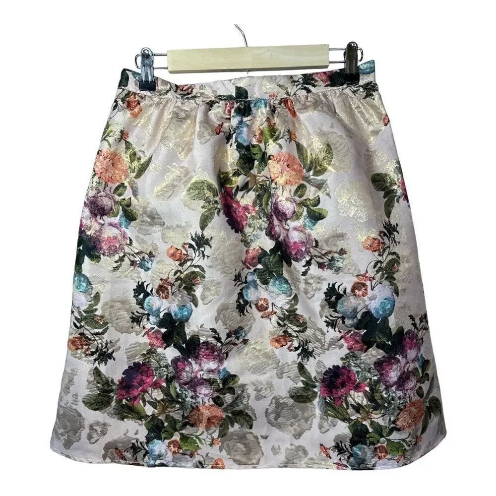 MISS SELFRIDGE Women’s Petite High Waist Floral Print Midi Skirt Gold Size 8